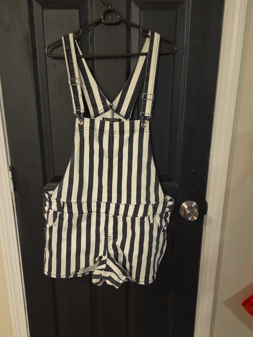 Blackheart Black & White Striped Womans PLUS SIZE Overall Shorts